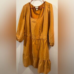 Ava & Viv Burnt Orange warm caramel Scoop Neck tiered midi Dress 2x